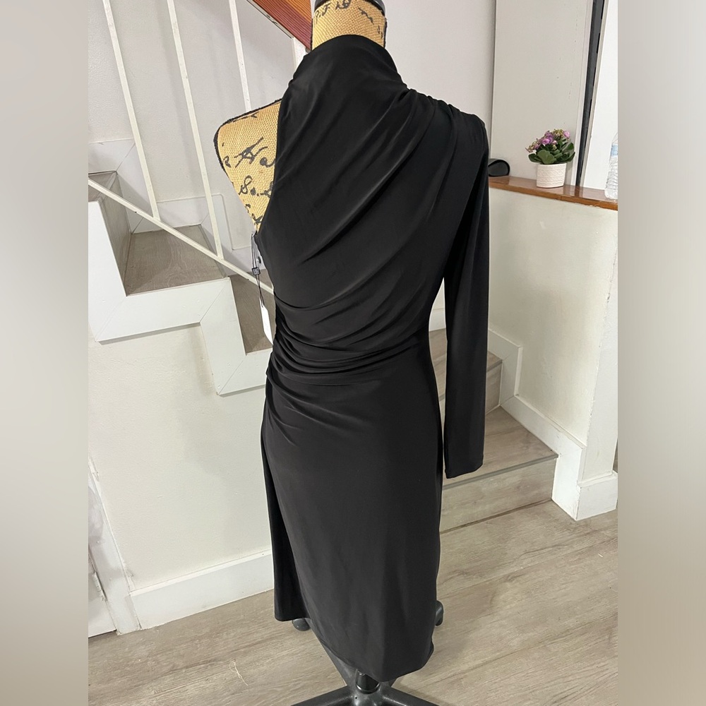 Laundry By Shelli Segal Black One-Shoulder Draped Midi Dress